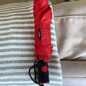 totes Red Compact Travel Umbrella with Black Handle